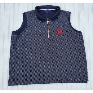 Tommy Hilfiger Womens Navy Polka‎ Dot Sleeveless Zip Polo Vest Size 2XL